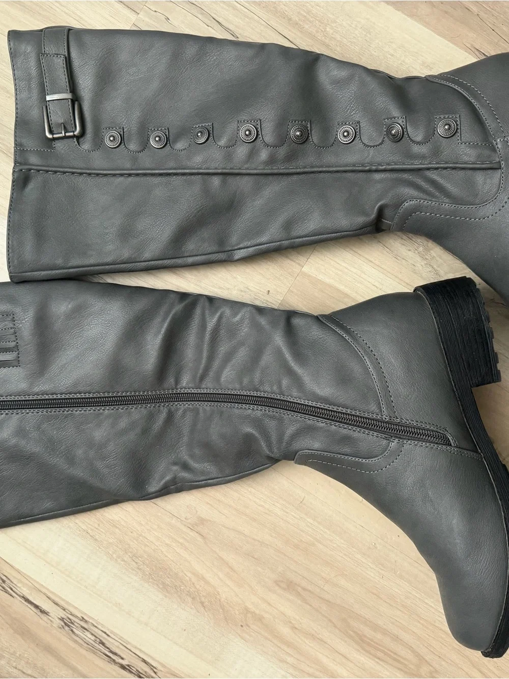 Dream Pairs Grey Knee High Button-Trim Riding Boots